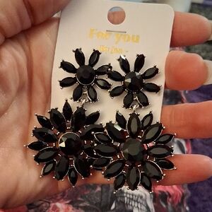Black Floral Earrings by